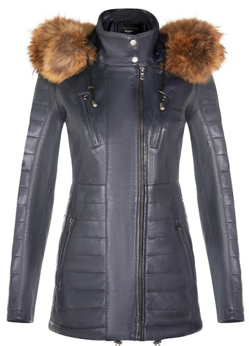 Femmes bleu marine veste - bleu, cuir
