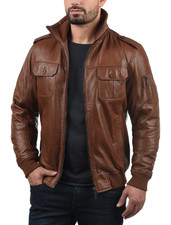 Veste en cuir marron homme