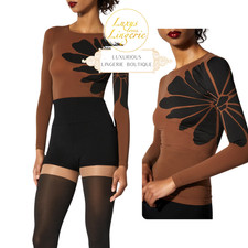 Body Tattoo Top À Manches Longues Par Wolford L Saba Noir Transparent Fleur