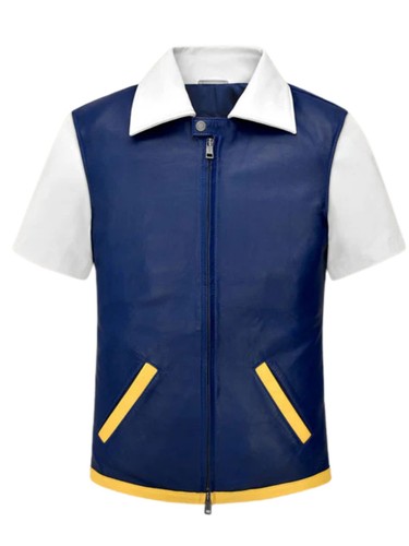 Mens blue leather varsity - blue,