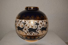 Vase boule peint à la main faïence décor or et biches