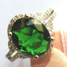 Bague en Émeraude biseautée -13x10 mm- taille 52- Argent massif