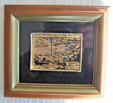 Cadre CHROMOLITHOGRAPHIE Feuille OR Signée Thème Lièvre Canard GIBBESI SICILE