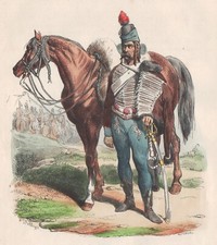 Gravure XIXe Hussard Armée