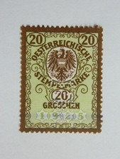 Vignette timbre fiscal Autriche 1925 perforé Stempelmarke Österreich 20 Groschen