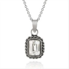 925 Argent Zircone Émeraude Coupe Pendentif Vintage, 45.7cm