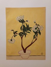 Grand dessin Pivoines école chinoise d'après Sanyu