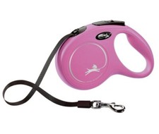 LAISSE ENROULEUR FLEXI pour Chien NEW CLASSIC 3m SANGLE Rose Taille XS 12 KG