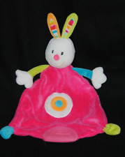 ?Doudou Plat Lapin BABYSUN BABY SUN Rose Rond Blanc Jaune Anneau Dentiton TTBE