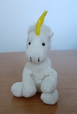Peluche Doudou licorne blanche et corne jaune. 17,5 cm