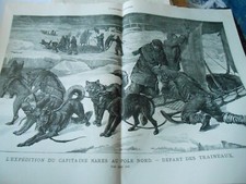 Grande Gravure 1878 -Expédition au Pole Nord Départ des traineaux chiens superbe