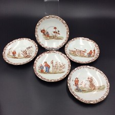 5 Assiettes Dinette Ancienne Faïence Hb terre de fer Choisy le Roi Décor Chinois
