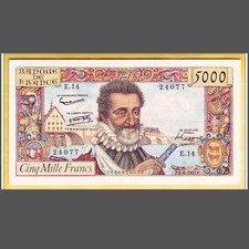 BILLET FRANÇAIS -  5000 Francs Henri IV - 6.6.1957 - état TTB+