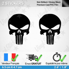 2 stickers PUNISHER Noir Brillant décoration moto casque crâne tête de mort