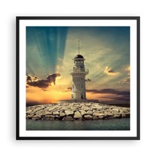 Affiche Poster 60x60cm Tableaux Image Photo Phare eau mer pierres Wall Art