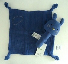 Q7.* DOUDOU PLAT VERTBAUDET LANGE BLEU NUAGE + HOCHET LAPIN BATON POUET - NEUF