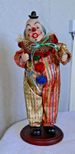 figurine Clown musical automate tête porcelaine biscuit socle 37 cm
