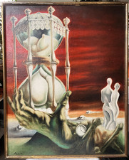 Surréalisme Rudolph HAUS Tableau Peinture Nu féminin Sablier Allégorie Temps