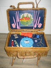 Jouet Ancien Panier Couture en osier Tricotin Canevas ROCHAIX Vintage Neuf