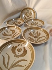 Lot 6 Assiettes Creuses En Gres Longchamp Motif Floral "Gui" Peintes A La Main