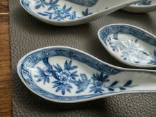 Rare lot 4 anciennes cuillères chinoises en porcelaine bleue et blanche 19ème collector 