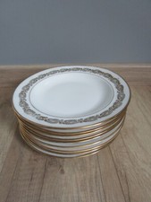 9 Assiettes creuses en porcelaine de Limoges blanches & frise dorée France
