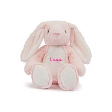 Mini peluche doudou lapin rose personnalisé motif et prénom