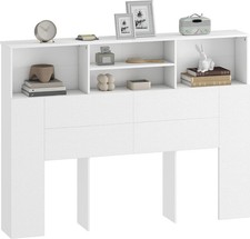 Tête de lit sur Pied 140cm rangements, Accessoire de lit Moderne 4 Compartiments