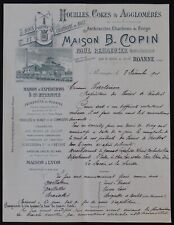 Billhead Facture ROANNE 1901 Houille coke COPIN anthracite charbon entête 135