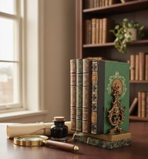 Porte-Lettres Ancien Néo-Renaissance Laiton et Marbre Vert | Support Courrier