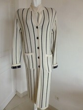  MANTEAU MARQUE " DEVERNOIS " MAILLE TRICOT ECRU RAYURE MARINE T 42 