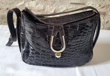 Sac à main en crocodile croco brun Vintage 70 croco leather handbag