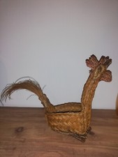 Panier coq poule en osier Vintage années 70