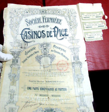 Société Fermière des Casinos de Nice Profit Shares - Nice 1910 Rare bonds action
