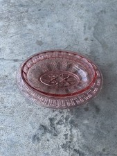 Soupière ancienne en verre rose décor gravé - Vintage déco table