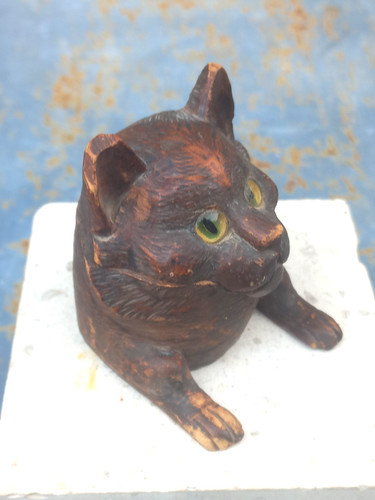 Encrier chat bois - bois, sculpté