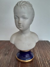 SUPERBE buste Enfant / Jeune Fille en biscuit porcelaine de Limoges- Bleu Cobalt