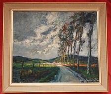 Superbe huile sur toile par Robert Falcucci 1900-1982 " route bordée d'arbres  "