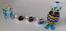 Lot Figurines Verre Faon, Canard, Chouette, Type Murano, Bibelot Vintage