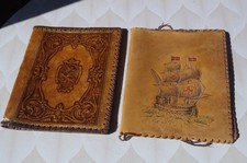 2 anciens protèges cahier en Cuir. Bureau, Ecole. Ecriture. Blason, Templiers.