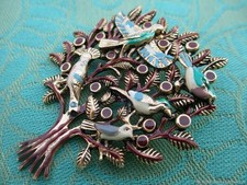 Broche ancien Oiseaux Émail