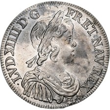 France, Louis XIV, 1/2 Écu à la mèche courte, 1644, Paris, Point, Argent