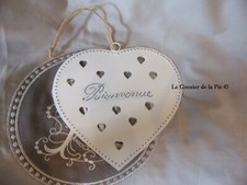 grand coeur en métal blanc ajouré bienvenue décoration de porte à suspendre 17cm