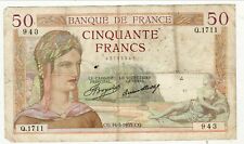 50 FRANCS (cèrés ) type 1933   CG 16/05/1935 cote 25 euro  TB  