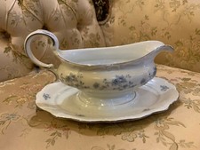 Johann Haviland Bavaria Germany Gravy Boat w/attached Underplate Blue Garland 