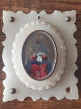 Tableau Religieux 19eme siècle sculpté albâtre vierge noire à l enfant 