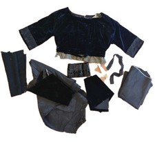 Pièces de Corsage/Veste Victorienne en Velours Bleu Foncé & Tissus Anciens 19 Èm