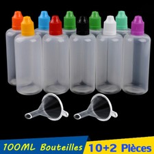 10 x 100ml Flacon Vide Compte-gouttes liquide Bouteille Plastique & 2 Entonnoir