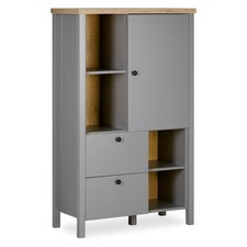 Buffet haut en Bois Massif Meuble Rangement Armoire Gris Vaisselier Homestyle4u