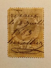 timbre fiscal oblitéré main avec charnière 1883 Quittance reçus et décharges